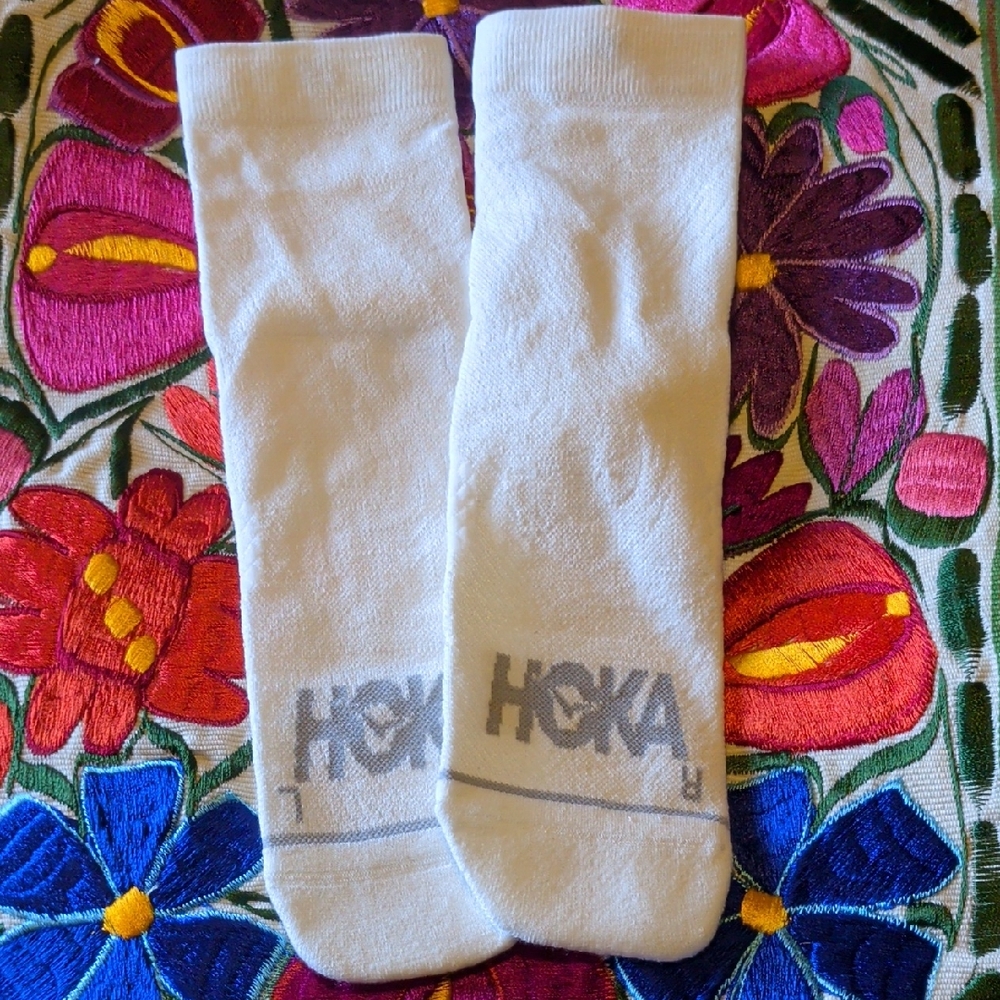 Hoka White Athletic Socks with Gray Logo